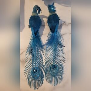 Vibrant Turquoise Blue Peacock Christmas Ornaments